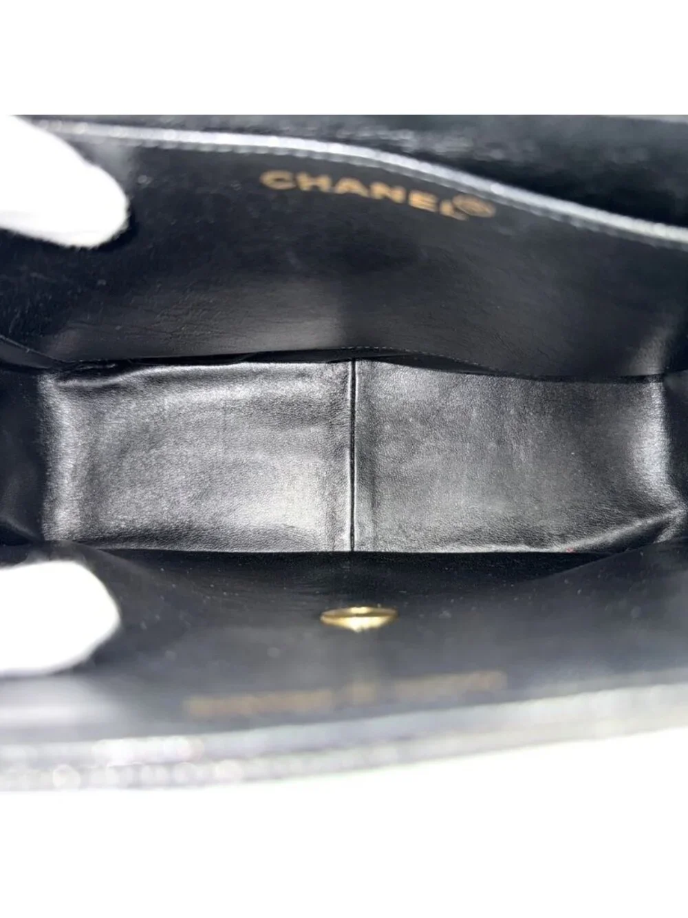 Chanel Shoulder Bag Quilted CC Logo Square Crossbody Caviar Leather Black Gold